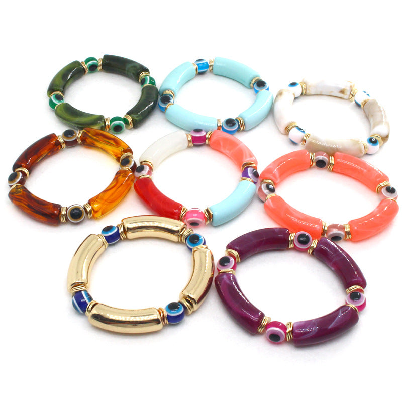 Cuentas de ojo del diablo al por mayor colorido pulsera de estiramiento del tubo de codo de resina